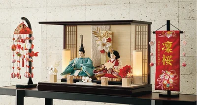 飾り付けできる親王ケース飾り「紅白水引きモダン格子」