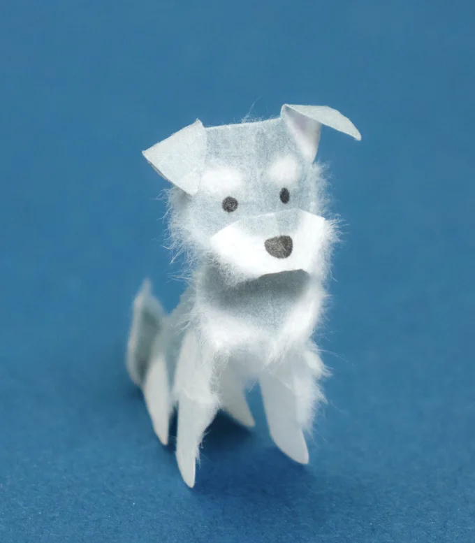 1枚の和紙を切って折るだけで作らています！▶ワンコのふわふわ感がリアルです（⇒次へ）