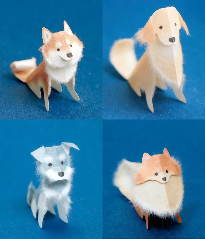 和紙で作る犬たち▶和紙の繊維感がワンコの毛並みにぴったり（⇒次へ）