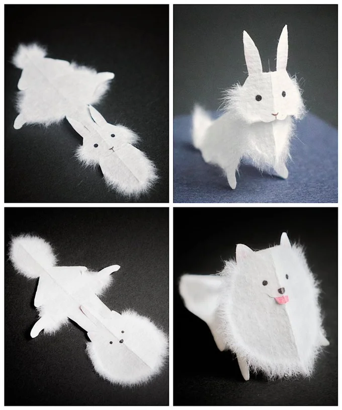 和紙で作る作るもふもふのウサギとポメラニアン▶コアラの展開図（⇒次へ）