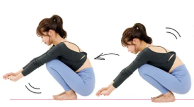 しゃがんだまま前後にゆらゆら動くストレッチ