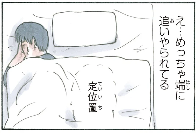 布団の端に追いやられて目覚めた日。定位置を侵食した猫の体に驚き