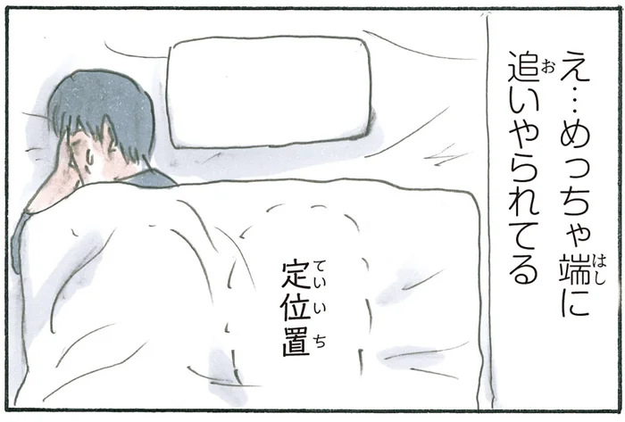 布団の端に追いやられて目覚めた日。定位置を侵食した猫の体に驚き