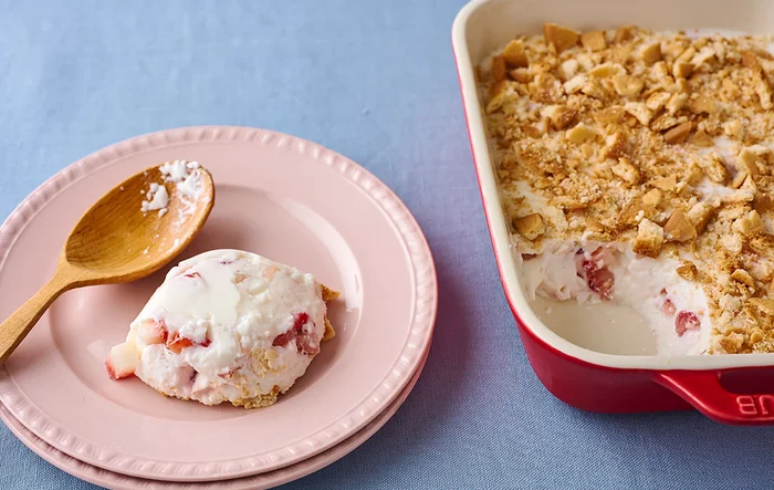 チーズ不使用、フルーツはいちご以外もOK！ 「逆さレアチーズケーキ風」