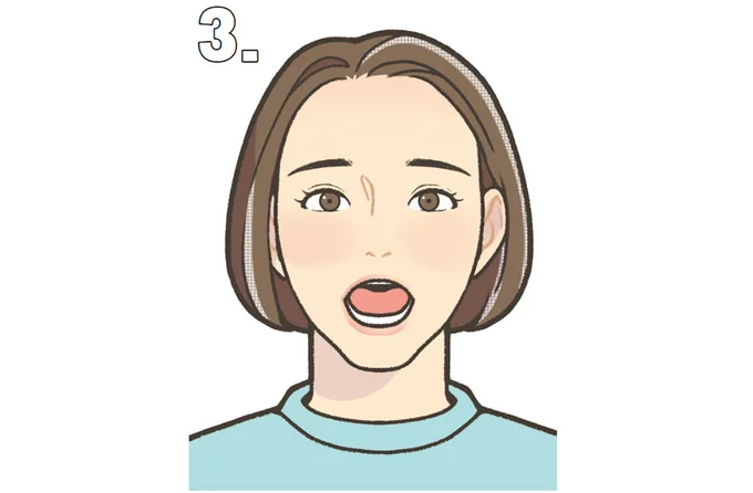 3．「あ」の形に口を開く