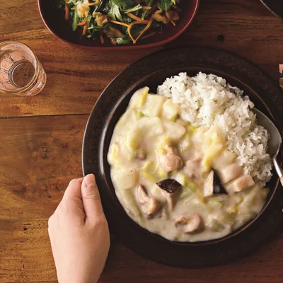 クリーミーでまろやかな味わいがたまらない「とり肉と白菜のクリーム煮ご飯」