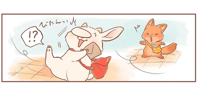 まかせて！強風で困っているヤギの郵便屋さんに優しいきつねちゃん