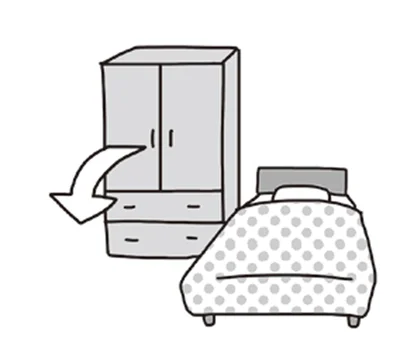 ベッドと家具を並行に置くと倒れても下敷きにならない