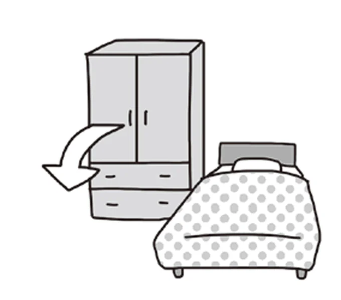 ベッドと家具を並行に置くと倒れても下敷きにならない