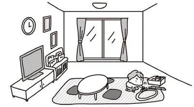 照明器具が真上にないリビングルームのラグの上