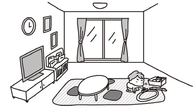 照明器具が真上にないリビングルームのラグの上