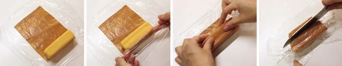 ココア生地は破れやすいので直前まで冷やしておく