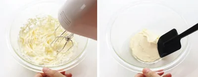 卵白を加えてハンドミキサーで混ぜる