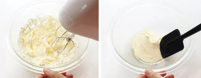 卵白を加えてハンドミキサーで混ぜる