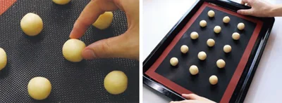 シルパンを敷いた天板に生地を並べる