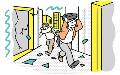 看板や窓ガラスなどの落下、倒壊物から離れる