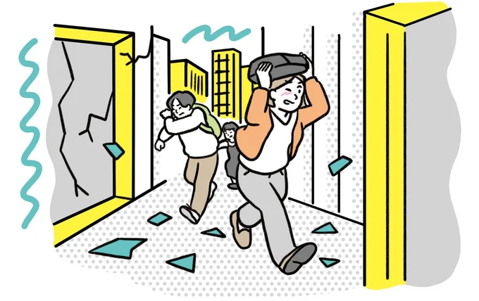 看板や窓ガラスなどの落下、倒壊物から離れる