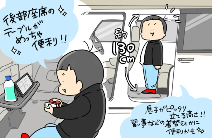 約130cmの子どもが車内で立てる高さ