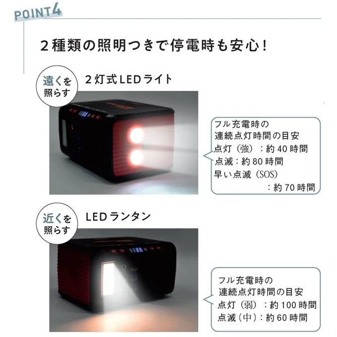 2種類の照明つきで停電時も安心!
