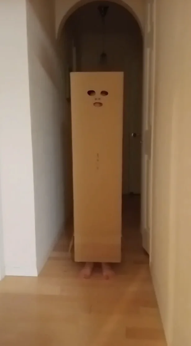 自分が被るタイプのダンボール工作「はなやん」▶背面に描いてあるのは…（⇒次へ）