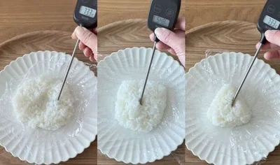 ドーナツ型はムラなし！四角形と三角おにぎり型は温め直しに…（▶パサつきは？）