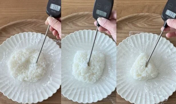 ドーナツ型はムラなし！四角形と三角おにぎり型は温め直しに…（▶パサつきは？）