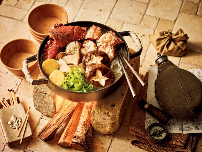 センシが作った？「大サソリと歩き茸の水炊き」