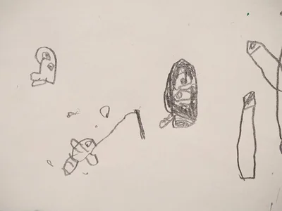 かわいい魚釣りの絵…！▶色彩センス100点！（⇒次へ）