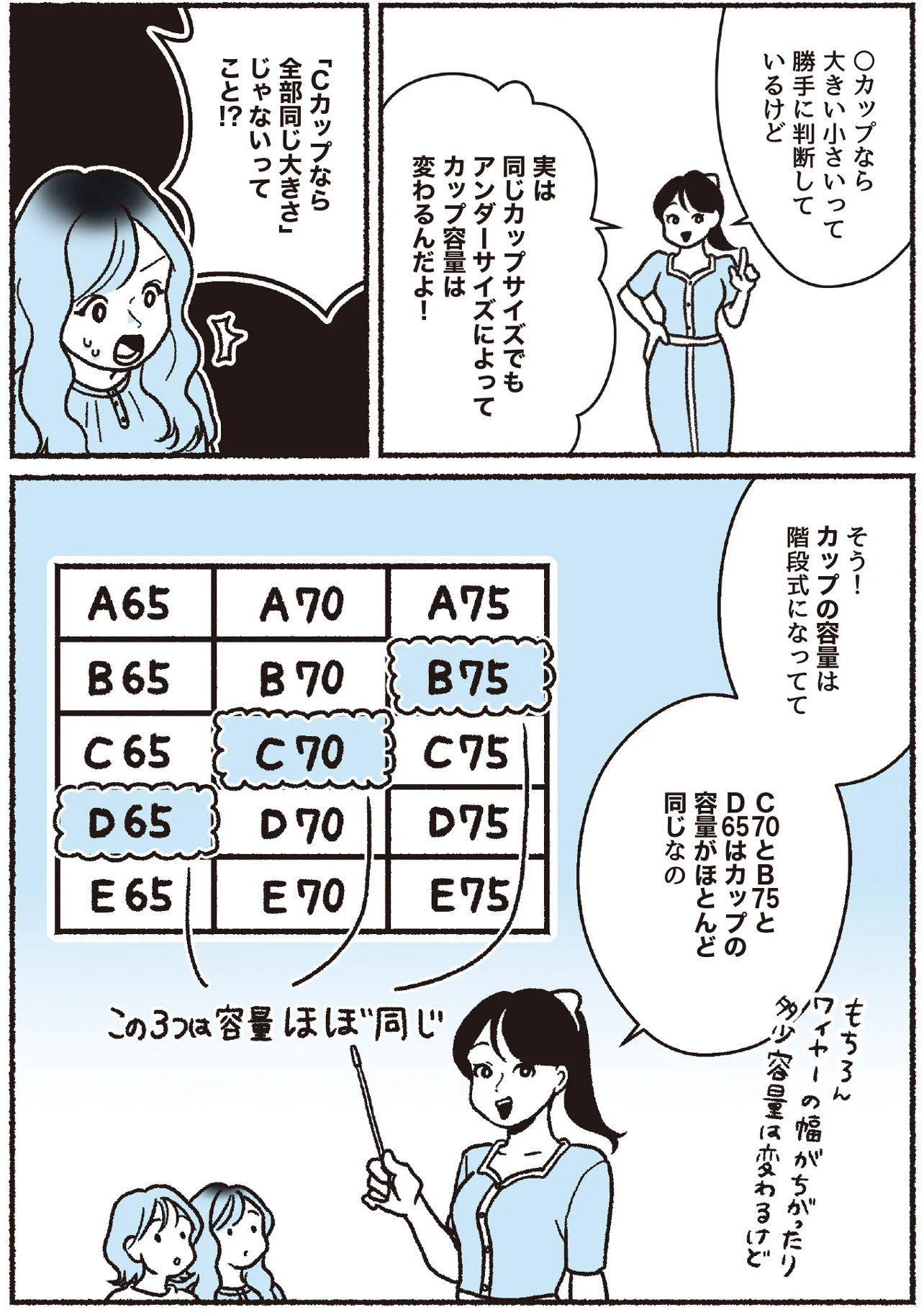 C70とC70とC70、合計3枚 基準はブラサイズ表。合わなければ姉妹サイズも検討して、納得のブラに
