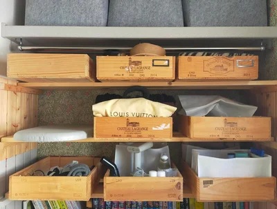 ワイン木箱を収納ボックスに　▶こんな風に使ってます