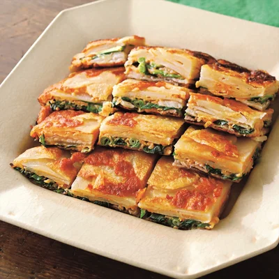 外側カリッ、中はもっちりと、楽しい食感「じゃがいもキムチチヂミ」