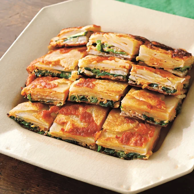 外側カリッ、中はもっちりと、楽しい食感「じゃがいもキムチチヂミ」