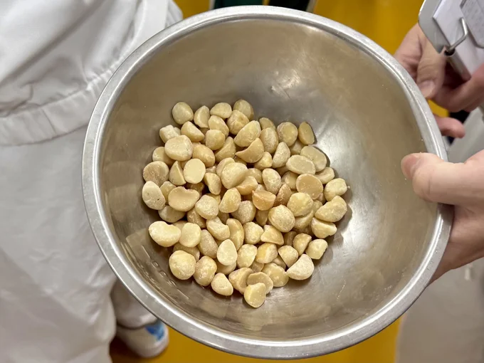 ベーグルの中に入っている大きなマカダミアナッツ