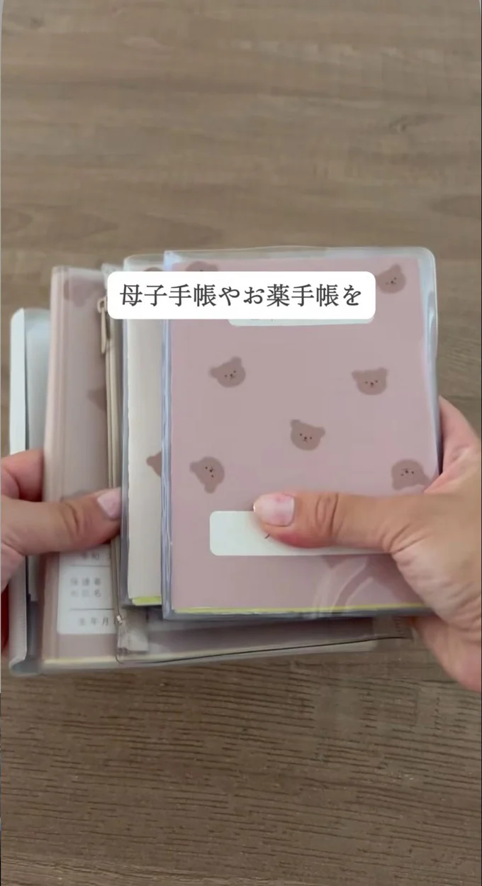 必要なときにすぐ取り出したいお薬手帳や母子手帳▶自立するじゃばらケースに入れれば…（⇒次へ）