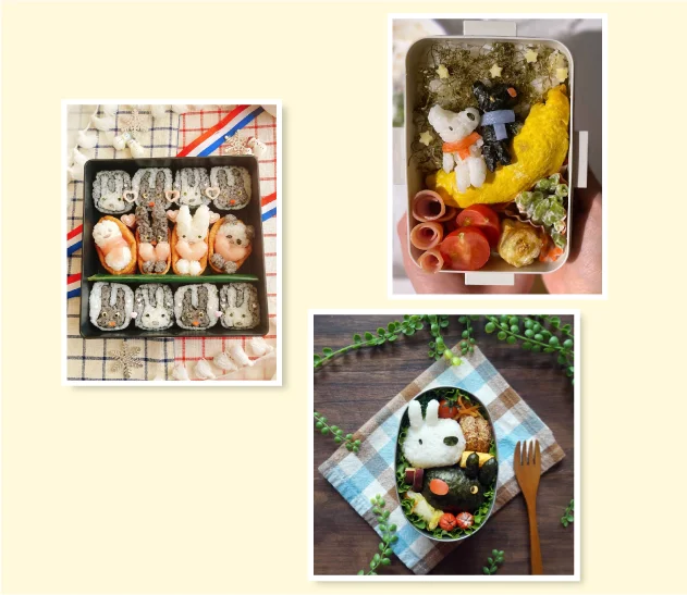 ボナペティ賞（左上より時計回りに：shibaoneloveさん「仲良し助六弁当」、まぁさんのごはんとお弁当日記さん「リサとガスパール弁当」、トモコさん「リサとガスパールのお弁当 My弁」）