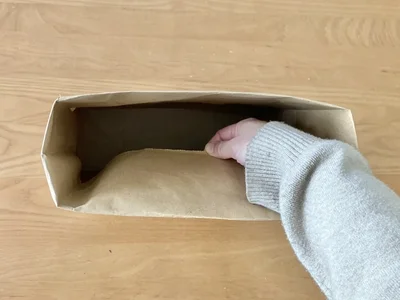 内側に折り込んで基本の作業は終了！（▶サイズ調整可能にする方法は？）