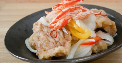 「お麩とカニカマのいろどり南蛮漬け」