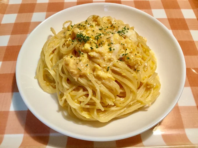 【写真を見る】再現！ぺぺたま(卵とニンニクのパスタ)