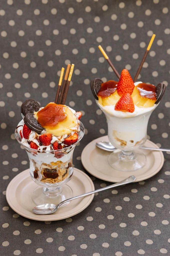 同じ材料でも使い方や量の違いで個性的なパフェに♪