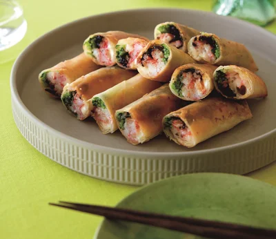 かにかまと豆苗の塩昆布チーズ春巻き