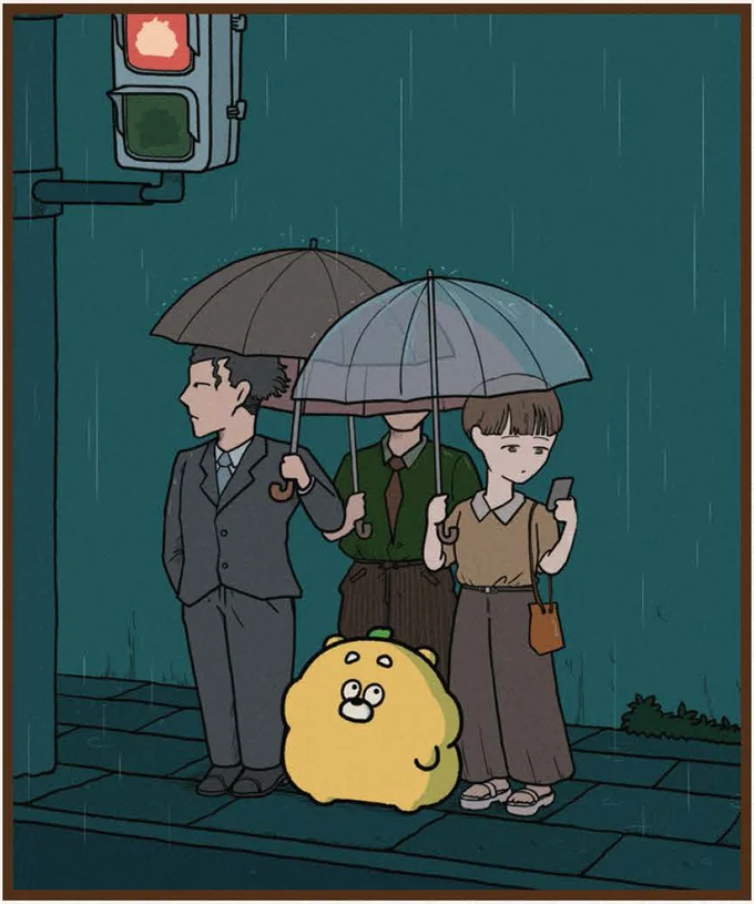 大人たちの傘の中