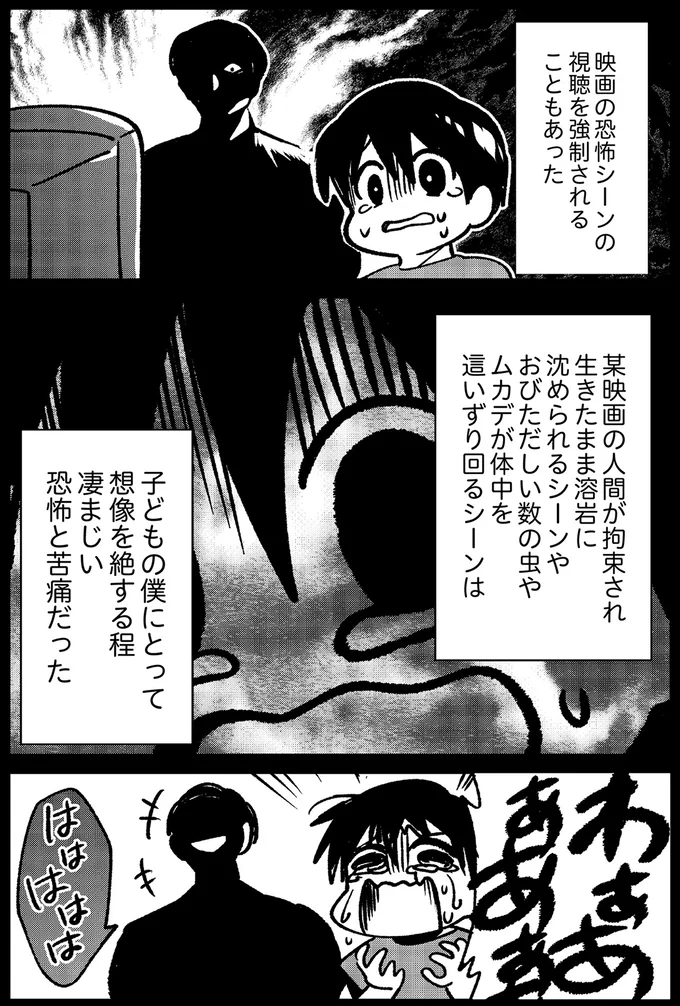 映画の恐怖シーンの視聴を強制される