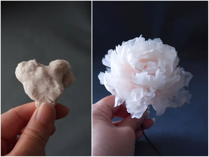 なんと樹脂粘土で花を作った最初の作品とのこと！▶ひねこさんの作品をもっと見る（⇒次へ）