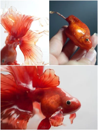 樹脂とディップアートで作った金魚▶独自の制作方法を試行錯誤しながら形にしたひねこさんの作品（⇒次へ）