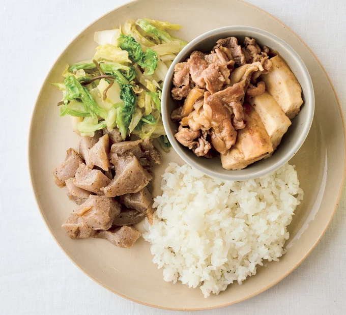 豚こま豆腐のすき焼き風プレート