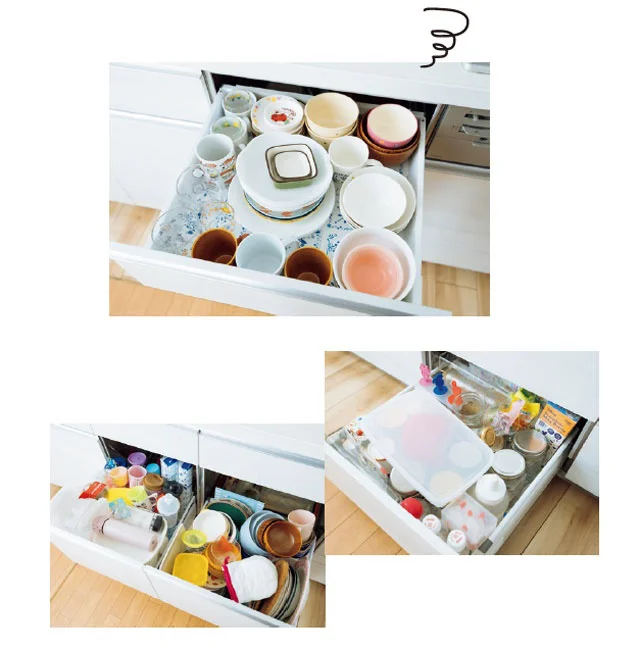【BEFORE】引き出し4つに食器とそれ以外のものも混在…