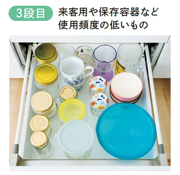 【3段目】来客用や保存容器など使用頻度の低いもの