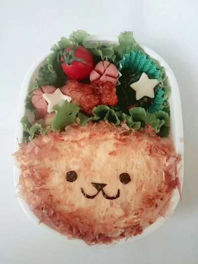 フワフワのかつお節と一緒に、心も躍る！　キャラ弁「寒さに負けないGAO～弁当」（投稿者：ベルツリーさん）