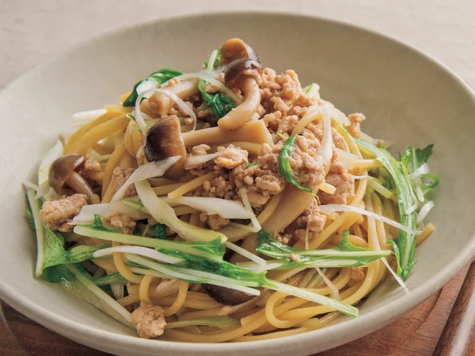 とりひき肉のゆずこしょうパスタ