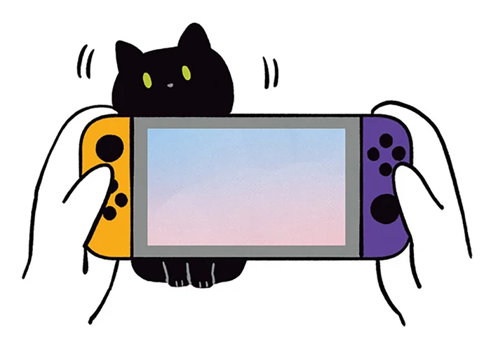 控えめだけど、じりじり接近。ゲーム中の飼い主と黒猫ろん